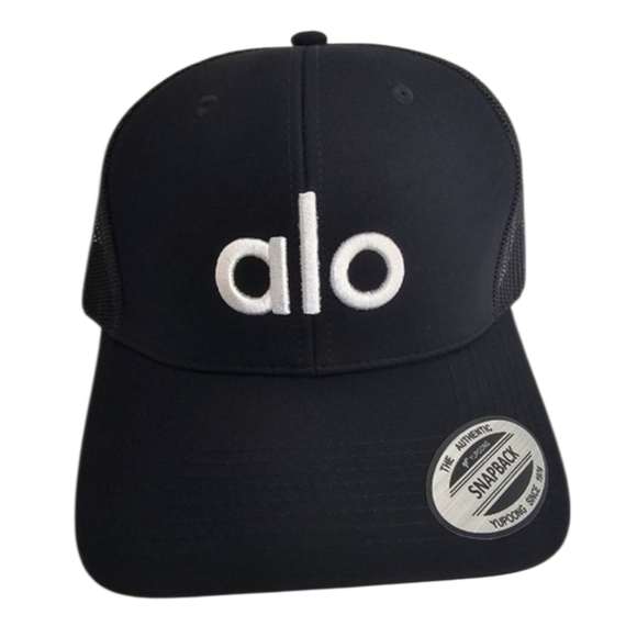 Alo Yoga Black Trucker Hat Mesh Snapback Cap Unisex - Picture 1 of 8
